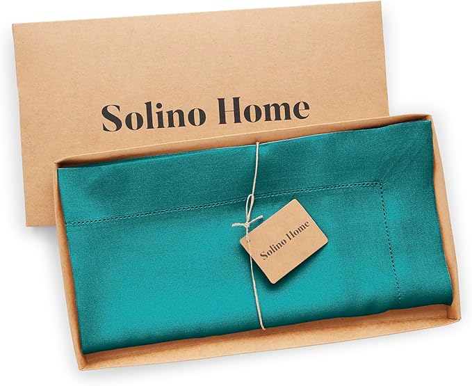 Solino Home Linen Tablecloth 60 x 156 Inch - Classic Hemstitch 100% Pure Linen Teal Table Cloth for Rectangle Tables - Machine Washable Tablecloth