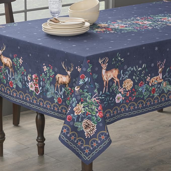 Maison d' Hermine Table Cloth Square Table 100% Cotton 60 x 60 Inches Fall Tablecloth Reusable Everyday Use for Thanksgiving Christmas Decorations Dining Farmhouse Party (Christmas Joy)