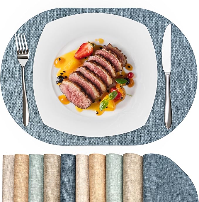 Oval Placemats for Dining Table Set of 4, Washable Leather Table Mats, Waterproof Heat-Resistant Non-Slip Kitchen Placemats, Simple Style Oval Design