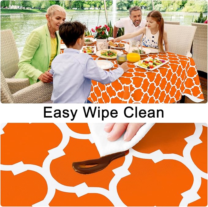 Smiry Square Table Cloth, Waterproof Vinyl Tablecloth with Flannel Backing for Square Tables, Wipeable Spillproof Plastic Tablecloths for Dining, Camping, Indoor and Outdoor (54"x54", Bright Orange)