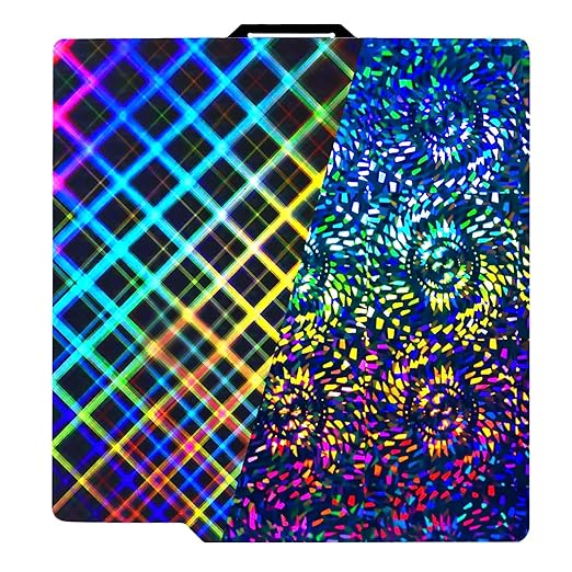 PEW PES Build Plate for Bambu 3D Printers, Smooth Rainbow Gear+Rainbow Plaid Build Plate Flexible Holographic Bed Plate 257x257mm for Bambu Lab X1C/X1/X1E/P1P/P1S/A1 3D Printer