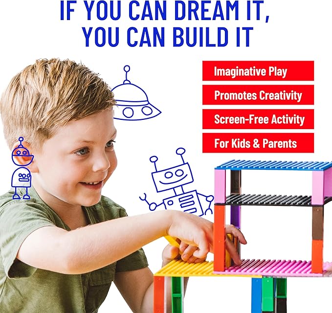 Strictly Briks Stackable Baseplates - 12 Pack 10"x10", 32x32 Studs, Compatible with Lego for Building City Scenes, Foundation, Displays Bricks on Play Table, Kids Easter Gift, Vibrant