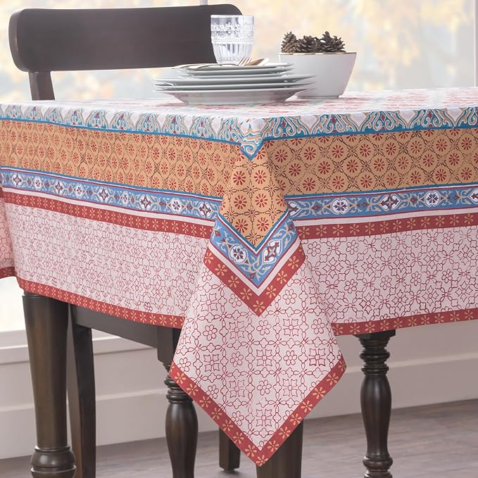 Maison d' Hermine Table Cloth Rectangle Table 100% Cotton 60 x 108 Inches Fall Tablecloth Reusable Everyday Use for Thanksgiving Christmas Decorations Dining Farmhouse Party (Romane)