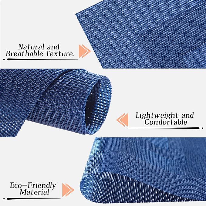 Timeet Blue Placemats Set of 8, Heat Resistant Non-Slip Place Mats, Durable Washable PVC Vinyl Woven Table Mats, Wipeable Placemats for Dining Table Easy to Clean