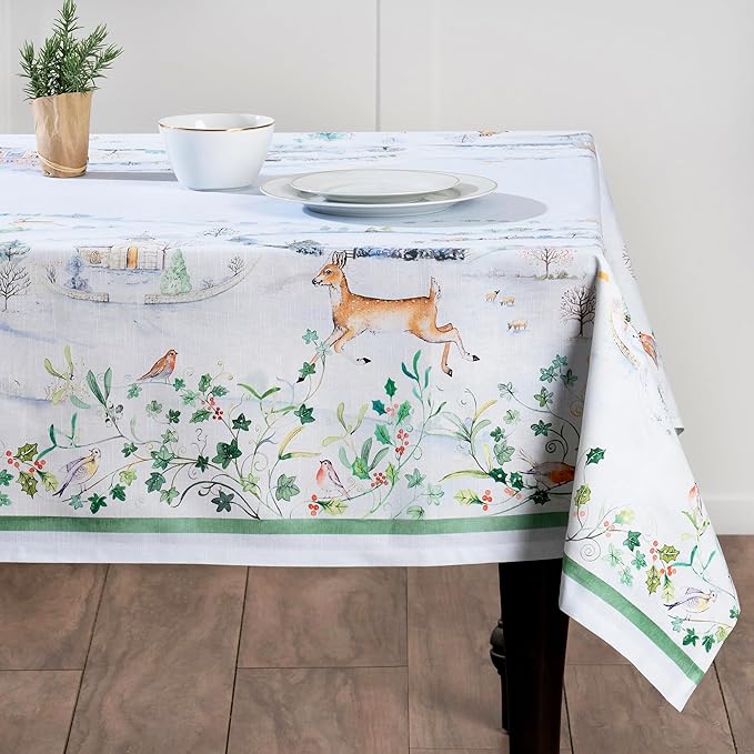 Maison d' Hermine Table Cloth Rectangle Table 100% Cotton 54 x 72 Inches Fall Tablecloth Reusable Everyday Use for Thanksgiving Christmas Decorations Dining Farmhouse Party (Snowy World)