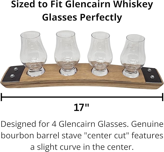 Premium 4 Glass Whiskey Flight/Natural (light Oak)/ Crystal Glasses