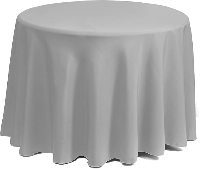 Gee Di Moda Round Tablecloth - 120 Inch Silver Round Table Cloth for 60 to 96 Inch Round Tables - Heavy Duty Washable Fabric - for Buffet Table, Holiday Party, Dinner, Wedding & Baby Shower