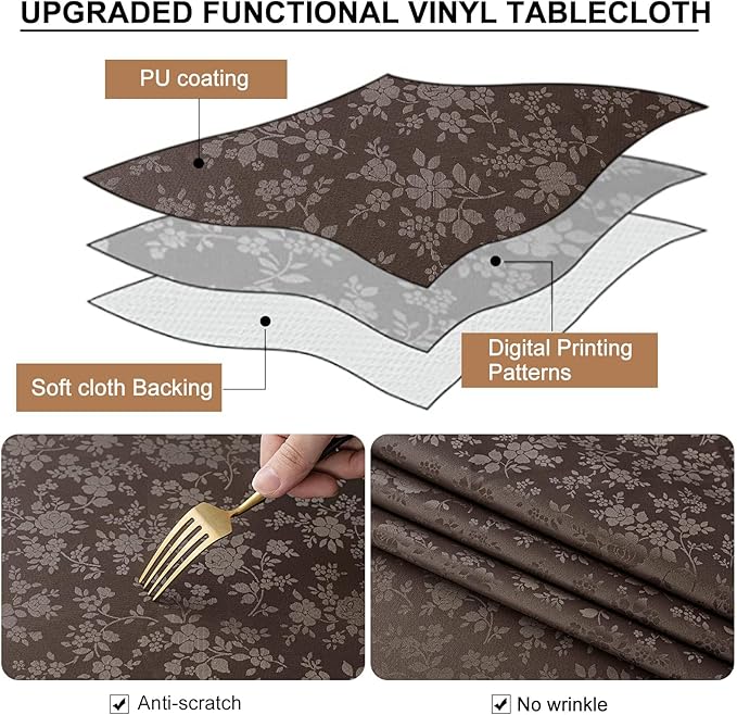 Smiry Rectangle Table Cloth, Waterproof Heavy Duty Vinyl Tablecloth, Wipeable Washable Table Cover for Kitchen and Dining Room (Coffee, 54" X 108")
