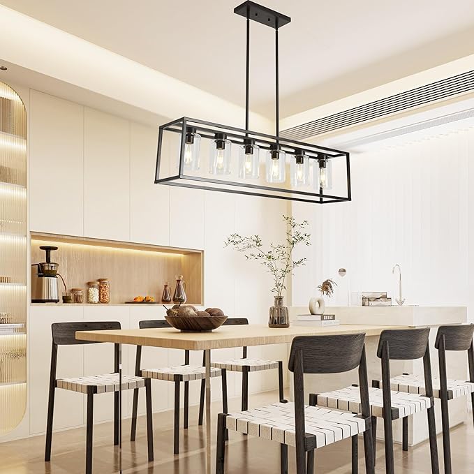 XILICON Dining Rooms Oil Rubbed Bronze Chandeliers,Kitchen Island Farmhouse Lighting Fixture Industrial Rustic Ceiling Hanging 6 Light Modern Pendant Light with Glass Shade