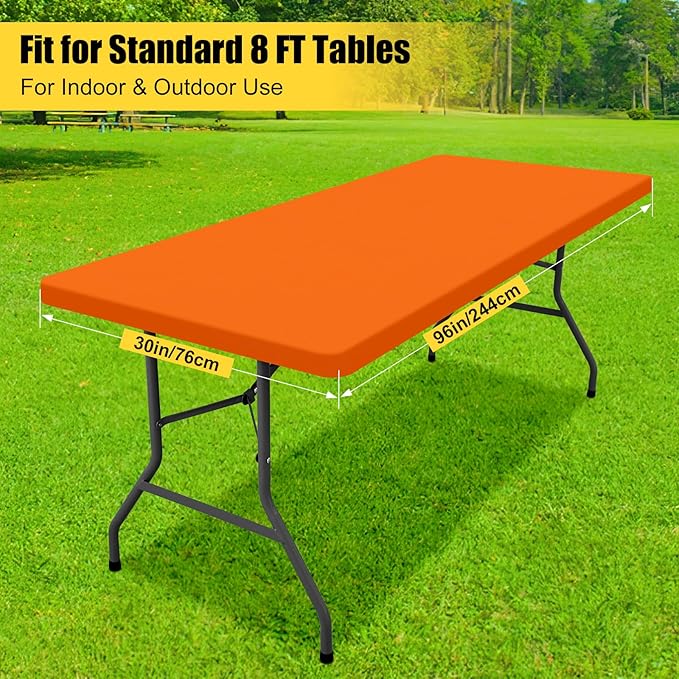 Smiry Rectangle Tablecloth, Elastic Fitted Flannel Backed Vinyl Tablecloths for 8ft Folding Tables, Waterproof Wipeable Table Covers for Indoor, Outdoor, Picnic and Camping (Orange, 30"x96")