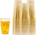 I00000 50 Pack 18 oz Gold Plastic Cups, Gold Glitter Cups Disposable Plastic Wine Glasses Cocktail Glasses Premium Cup, 18 Ounce Glitter Disposable Tumblers for Party & Wedding