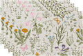 QIYI Boho Placemats Set of 4, 12x18 Inch Linen Fabric Floral Place Mats for Kitchen Dinning, Farmhouse Rustic Cloth Table Mats, Washable Placemat Botanical Party Table Décor, Wildflowers Herbs
