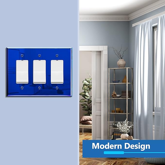 LIDER Reflective Acrylic Decorator Wall Plate, Mirrored Light Switch Plate, Plexiglass Outlet Cover, Acrylic Glass, Oversized 3-Gang 5.25" x 7.06", LWP-33O-ABL5P, Blue, 5 Pack