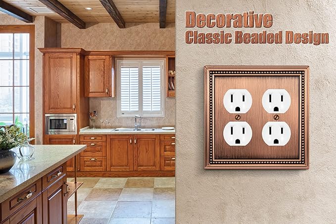 Henne Bery Sunken Pearls Heavy Duty Decorative Wall Plate Switch Plate Outlet Cover (Double Duplex, Antique Copper)