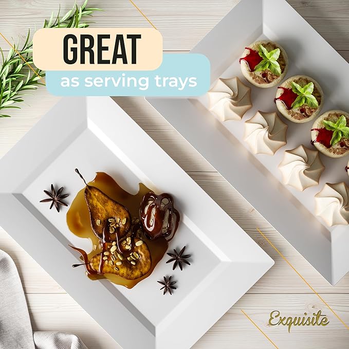 Exquisite Plastic Serving Trays For Party - 40 Pcs 7.5 Inch White Serving Platters, Plastic Trays For Food, White Tray, Food Tray Disposable Platters For Parties, Catering & Buffet