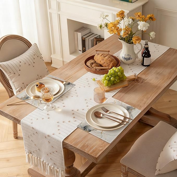 Placemats Set of 6 Abstract White Marble Texture Place Mats Washable Kitchen Dining Linen Table Mats Stain Heat, for Home Party Indoor 12x18 in