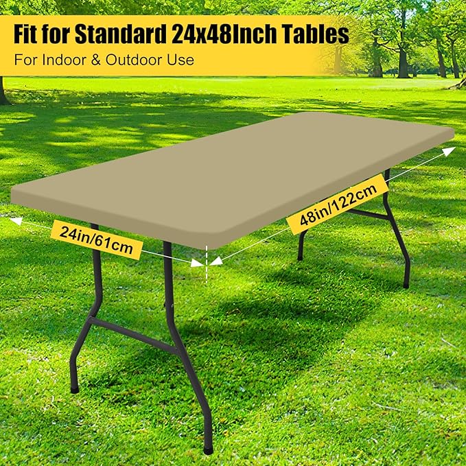 Smiry Rectangle Picnic Table Cloth, Waterproof Elastic Fitted Tablecloths for 4 Foot Tables, Washable Polyester Table Cover for Camping, Indoor and Outdoor (Taupe, 24"x48")