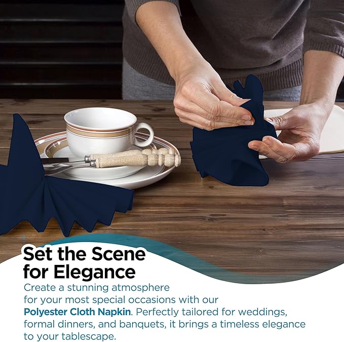 Polyester Cloth Napkins - Washable Soft Table Linens - Durable & Elegant for Dining, Restaurants, Weddings, Events, Rentals, Banquets, & Parties - Premium Quality Set of 250, Navy Blue, 20"x20"