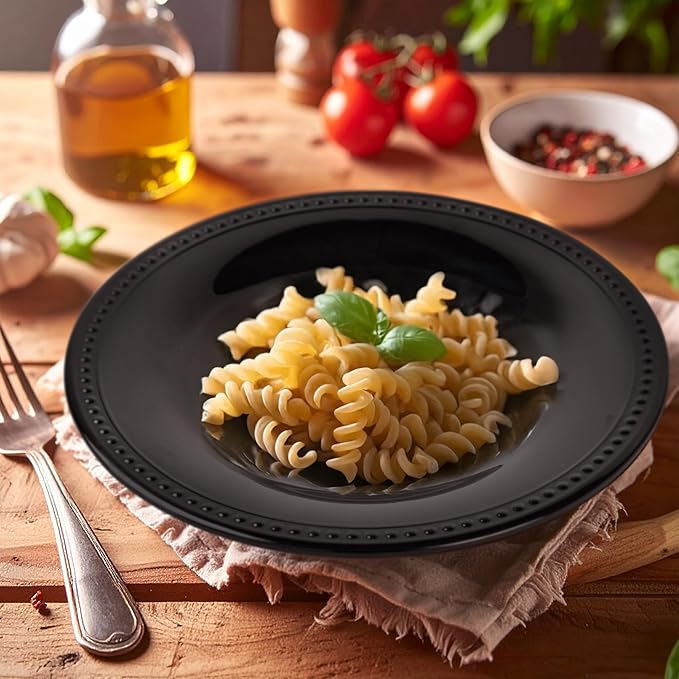 Melamine Beaded Appetizer/Salad/Dessert/Side Plates, Black, Set of 6, 8.5 inch, Platter, Serving Dishes, Kid-Friendly, Chip and Break-Resistant, Durable, for Indoor and Outdoor, Dishwasher Safe