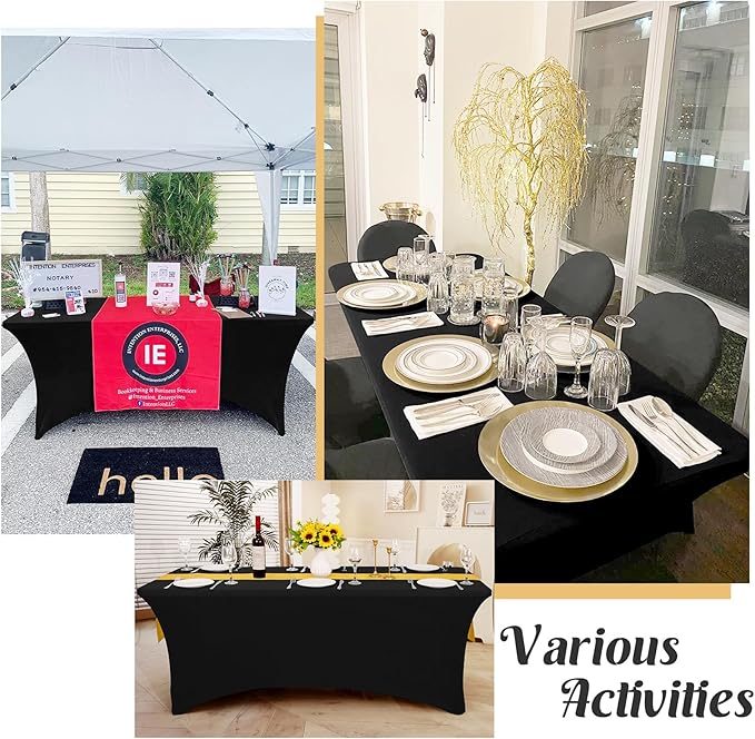 HAISIWLKJ 6 Pack Table Cloth 8ft Black Tablecloths for Rectangle Folding Table Spandex Fitted Stretch Cover Wrinkle Resistant Washable Protector for Party, Wedding, Banquet, Festival.