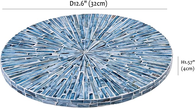 PEMAR Mother of Pearl Lazy Susan for Countertop Table (Blue Starburst, Standard (D12.6))