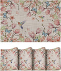 Artoid Mode Birds Flower Butterfly Placemats Set of 4, 12x18 Inch Plastic Woven Wipeable Non-Slip PVC Place Mats for Party Kitchen Dining Decor