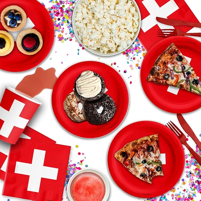 Switzerland Flag Birthday Party Supplies Set Plates Napkins Cups Tableware Kit for 16