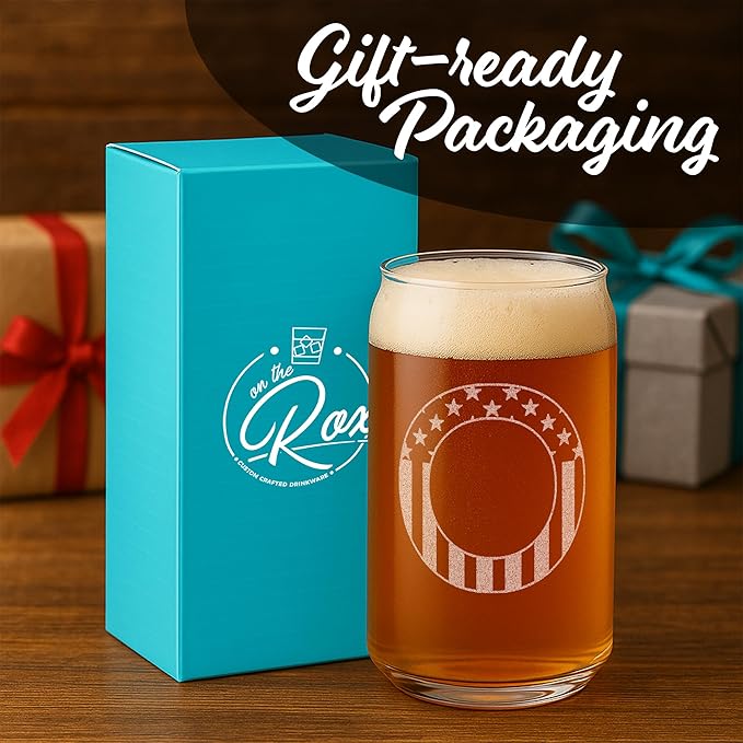 Monogram Beer Glasses for Men (A-Z) 16 oz - Beer Gifts for Men Brother Son Dad Neighbor - Unique Gifts for Him - Personalized Drinking Gift Beer Glass Mugs - Engraved Beer Can Glass (O)