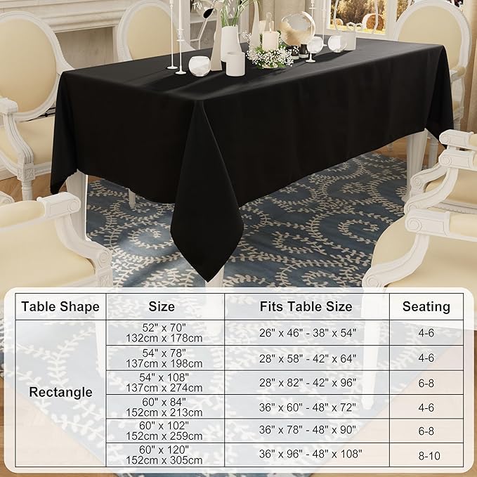 Smiry Rectangle Table Cloth, Waterproof Anti-Scratch Polyester Tablecloth, Decorative Washable Fabric Table Cover for Dining, Buffet, Parties and Outdoor, 60x102, Black