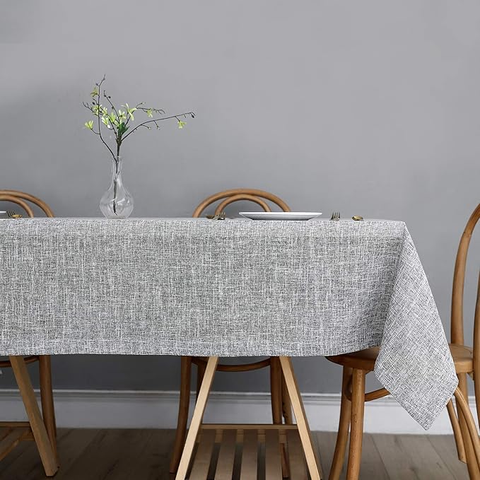 maxmill Flaxy Faux Linen Tablecloth with 2-Tone Slubby Yarn Texture Wrinkle Resistant Anti-Shrink Soft Table Cloth for Kitchen Dining Restaurant Tabletop Rectangle 60 x 120 Inch Light Gray