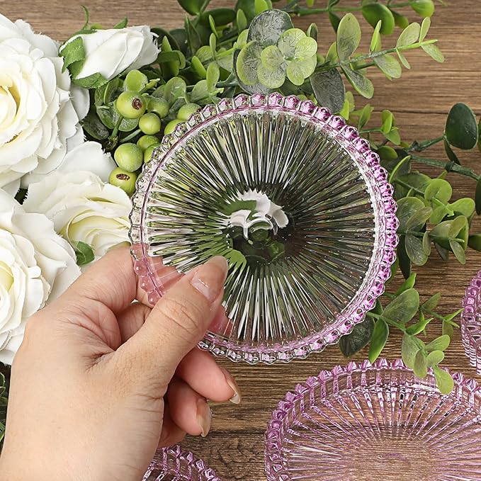 JUXYES 5 Pack Clear Purple Crystal Coasters Round Cup Mat, Glass Coasters for Drinks Coffee Tea Wine, Decorative Wine Bottle Coaster, Crystal Drink Coasters for Restaurant bar Kitchen Dining Table