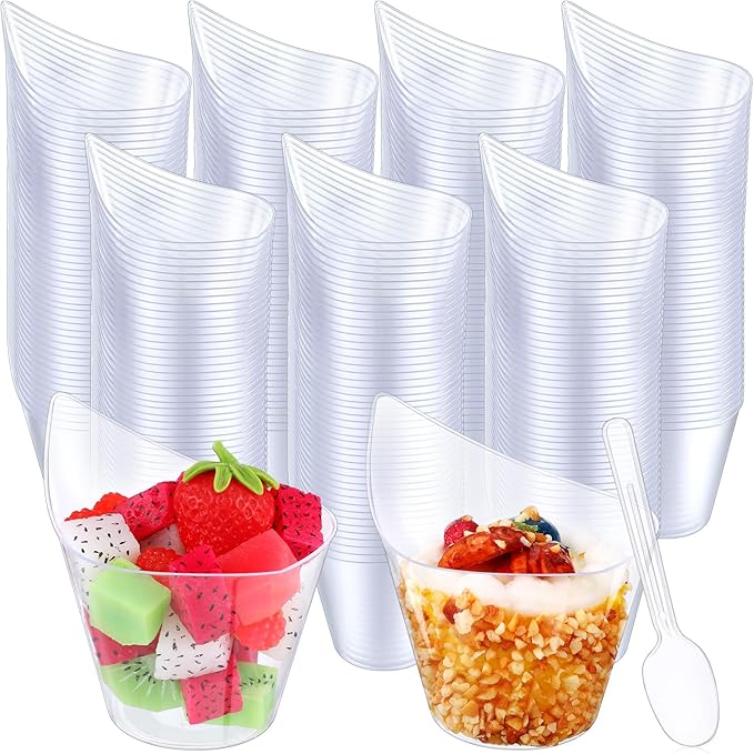 200 Pack Clear Plastic Dessert Cups with Tasting Spoons, Appetizer Cups Yogurt Parfait Bowls with Spoons for Party Supplies Catering Chocolate Desserts Buffet Food Display (5 oz)
