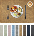 Placemats Set of 6 Faux Leather Heat Resistant Tables Mats Waterproof Oilproof Wipeable Reversible Anti-Slip Place Mats for Kitchen/Dining/Party/Outdoor 11.8" x 16.9", Caramel