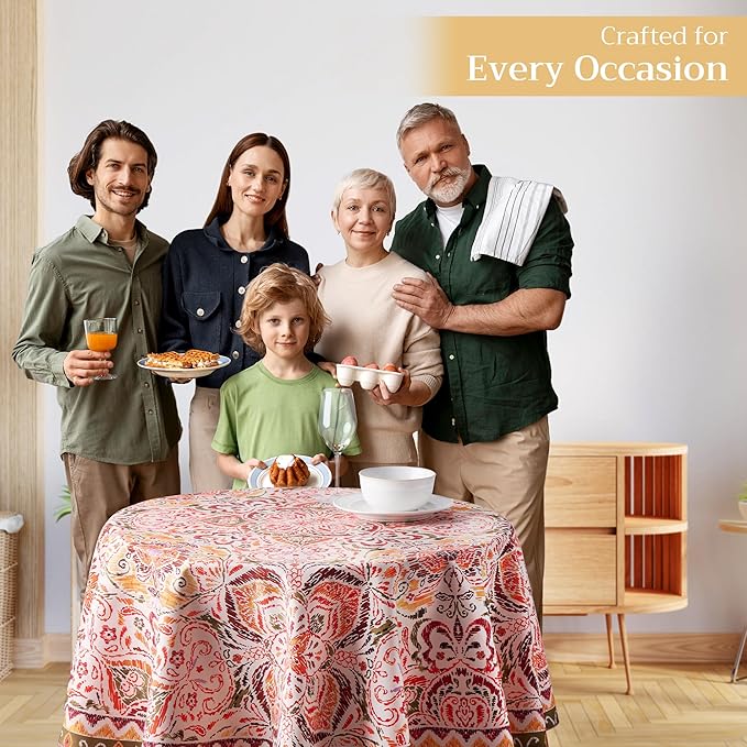 Maison d' Hermine Table Cloth Round Table 100% Cotton 69 Inches Fall Tablecloth Reusable Everyday Use for Thanksgiving Christmas Decorations Dining Farmhouse Party (Damask)