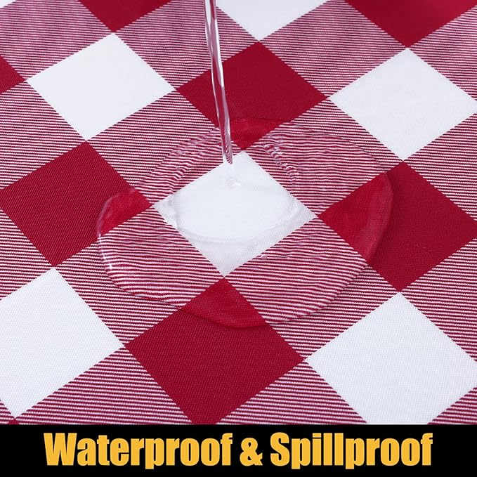 Smiry Rectangle Picnic Table Cloth, Elastic Waterproof Fitted Vinyl Tablecloths, Flannel Backed Buffalo Plaid Table Covers for Dining, Camping, Outdoor (Burgundy and White, 30" x 72")
