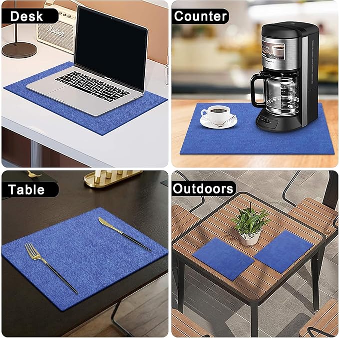 homing Faux Leather Heat Resistant Placemats 6 Packs, Waterproof Wipeable Dining PU Place Mats for Indoor & Outdoor, Easy to Clean, Sea Blue