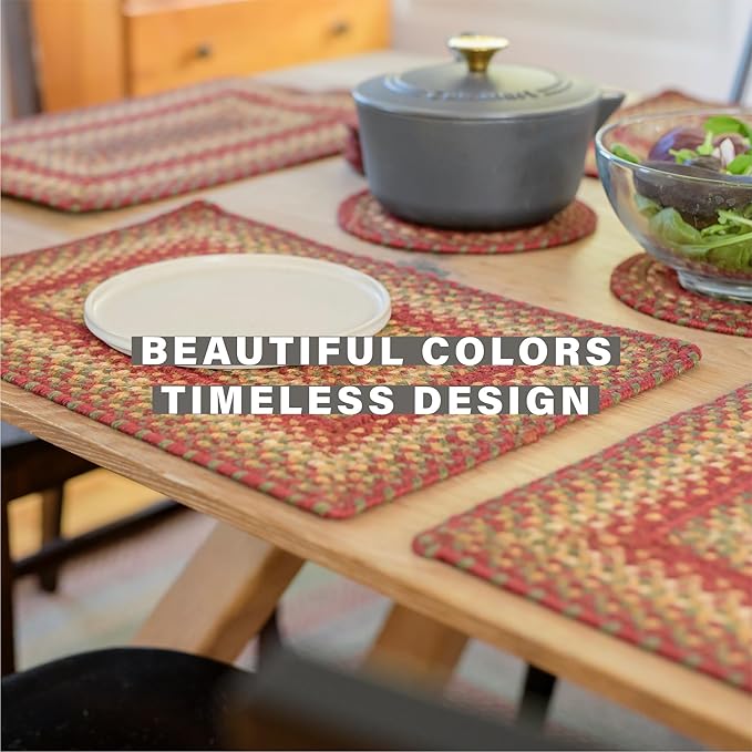 Homespice Cider Barn Jute Woven Placemats, Warm Country Rustic Decor, Set of 4, Red 13x19 Rectangle Table Mats - Vibrant Colors, Durable, Easy to Clean and Protects Furniture