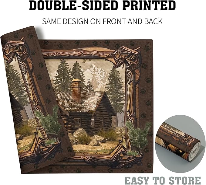 Bear Placemats Set of 4 - Lodge Cabin Place Mats 12x18 Inch Rustic Farmhouse Wild Animal Table Mats Country Woodland Kitchen Mats for Dining Table
