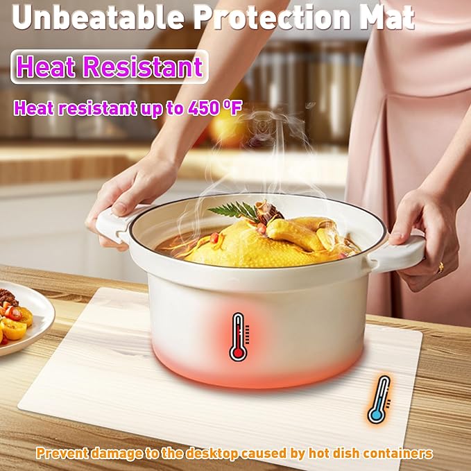 Silicone Placemat Set of 4,Heat Resistant Non-Slip Silicone Mat for Dining Table and Kitchen,Waterproof Wipeable Easy Clean Upgrade Table Mat 15.8"x11.8" Ultra-Thin Semi-Transparent(White)