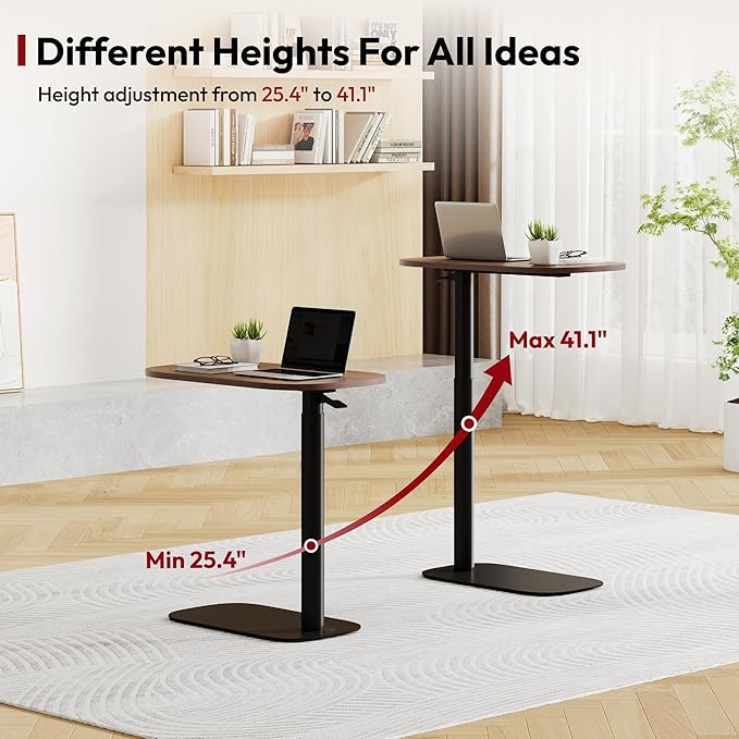 SANODESK Small Standing Desk Pneumatic Height Adjustable Small Sit Stand Desk Laptop Desk Overbed Table Computer Cart for Home Office Computer Workstations(23.6" W x 13.8" D,Black Walnut)