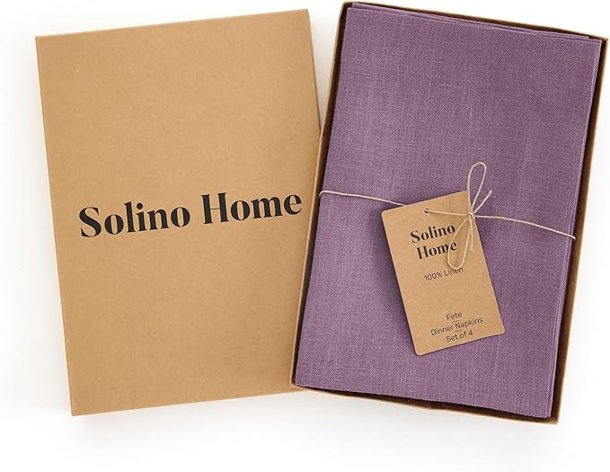 Solino Home Linen Napkins Set of 4-100% Pure Linen Mulberry Dinner Napkins Cloth 20 x 20 Inch for Valentines, Spring, Easter - Fete, Handcrafted and Machine Washable