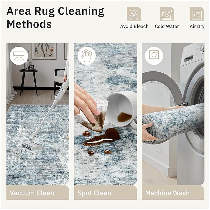 Runner Rug 2'x6' Abstract Washable Non-Slip Runner Rugs for Kitchen Bathroom Laundry Room Blue Vintage Floor Carpet Runners for Hallway Entryway