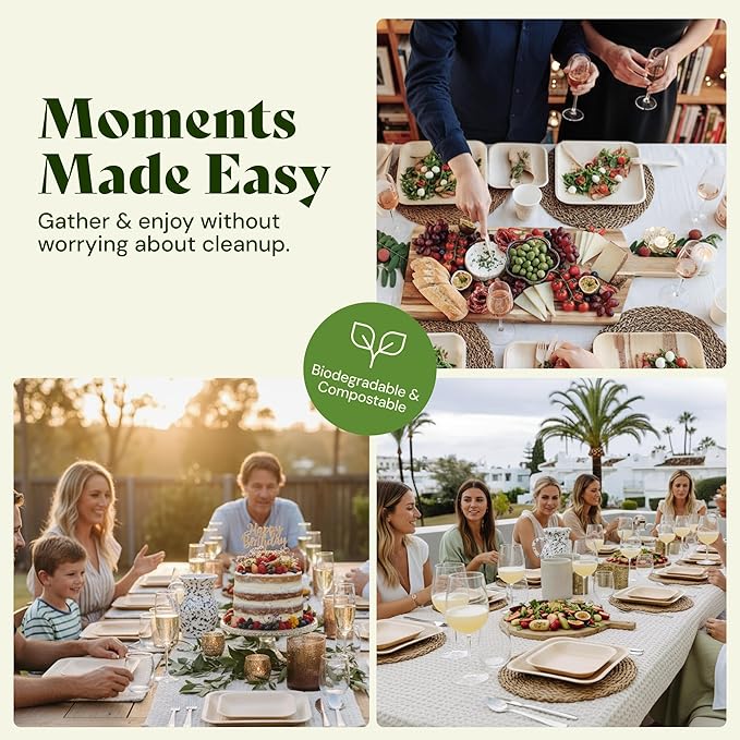 Chic Leaf Compostable & Biodegradable Palm Leaf Disposable Bamboo Plates - Disposable Party Plates for Appetizers, Romantic Valentine's Dinner, Romantic Meal, Party Supplies (4'' - 50 Pack)