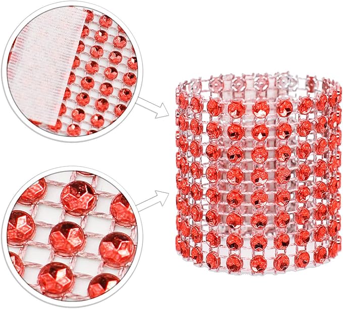 KPOSIYA Napkin Rings, Pack of 120 Rhinestone Napkin Rings Diamond Adornment for Place Settings, Wedding Receptions, Dinner or Holiday Parties, Family Gatherings (120, Red)