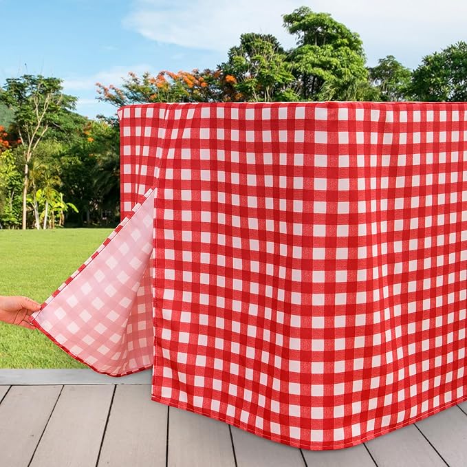 HolidayIdeas 2 Pack Checkered Fitted Table Clothes - 48 x 24 Inch - Rectangle Spring Tablecloths for 4 Foot Tables, Buffalo Plaid Table Covers for Party, Picnic, Trade Show (Red and White)