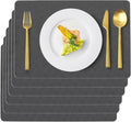 Vinyl Placemats Set of 6 Faux Leather 100% Waterproof Wipeable Washable Place Mats Heat Resistant Easy Clean Non-Slip Table Mats for Indoor Outdoor. (6,Gray)