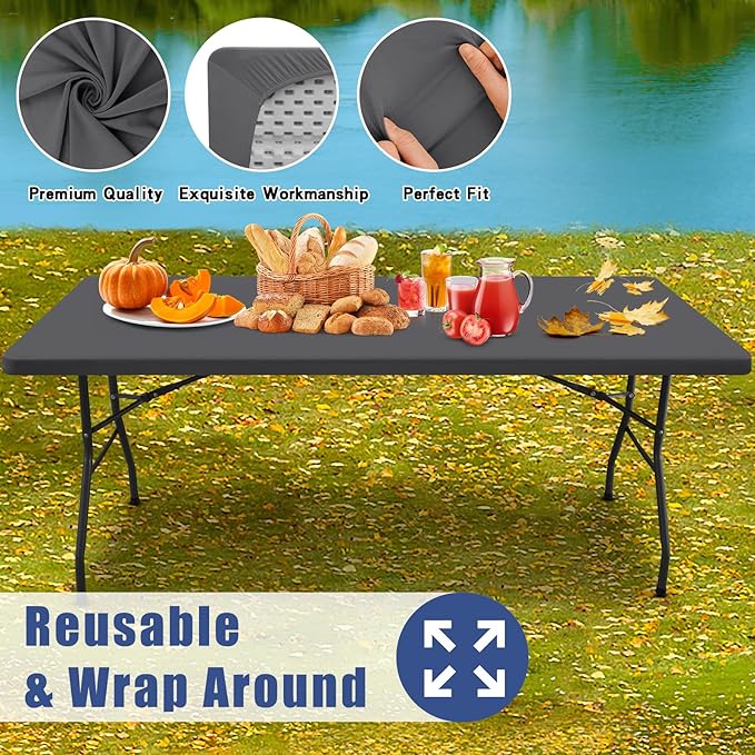 Spandex 4 Foot Rectangle Table Cloth 2 Pack, Elastic Fitted Tablecloths for Picnic, Stretch Washable Patio Table Cover for Outdoor, Camping, Banquet and Parties (Dark Grey, 30"x48")