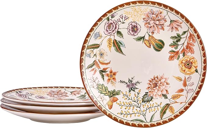Bico Blooming Moment Dinner Plates Set of 4, 11 Inch Large Ceramic Plates for Pasta, Steak, Stylish Serving Dishes, Microwave and Dishwasher Safe, Gift for Housewarming and Thanksgiving