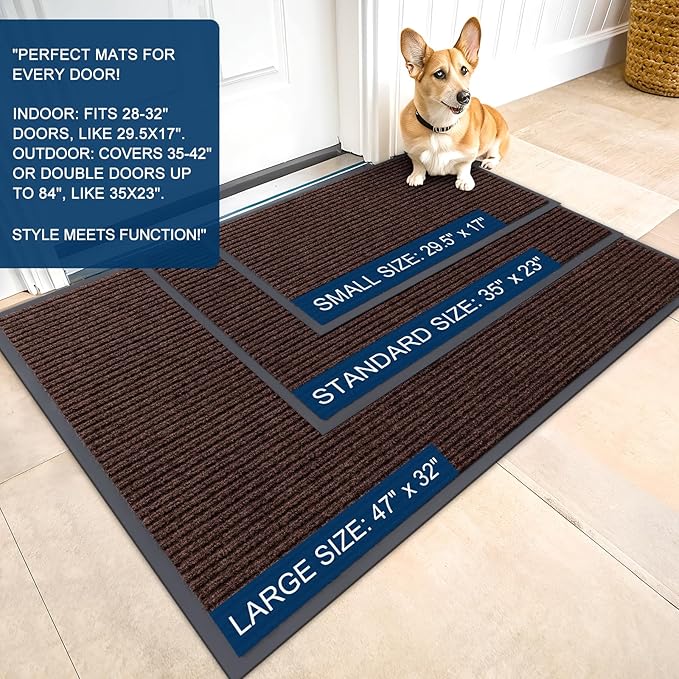 OLANLY Front Door Mat Indoor Outdoor Entrance, Waterproof Heavy Duty Doormat, Fade Resistant, Low Profile, Easy Clean Patio Porch Welcome Floor Mats for Entry, 59x30, Brown