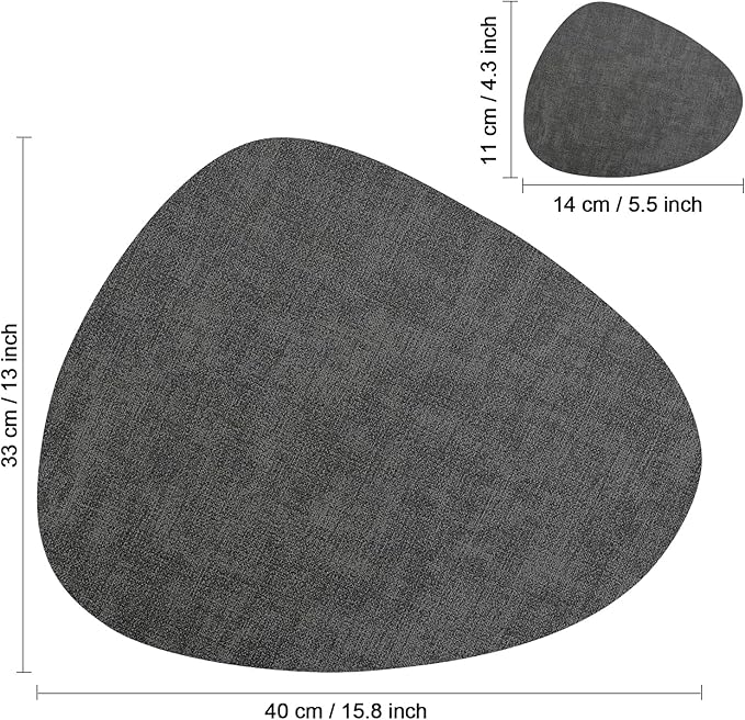 Placemats and Coasters, Washable Reversible Placemats Round Faux Leather Wipeable Place Mats Non Slip Heat Resistant Indoor Outdoor Table Mats (Set of 6, Gray Terracotta)